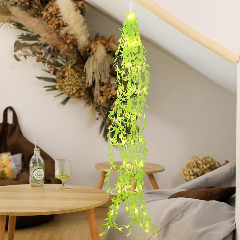 3x10 Ft Artificial Leaf Warm White LED Lights for Home Decoration with 8 Modes Remote Control | Indoor & Outdoor Christmas Fairy Lights | Leaf - Light Green